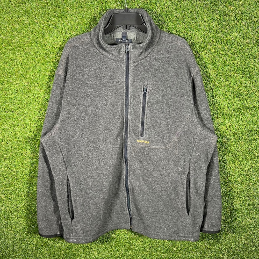 Nautica Mens‎ Fleece Full Zip Jacket Gray XXL Puffer Pocket Warm Winter